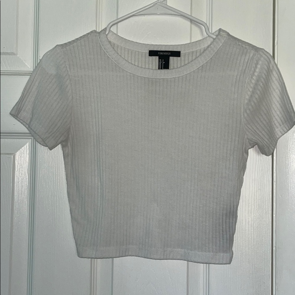 Forever 21 White Short-sleeved Crop Top